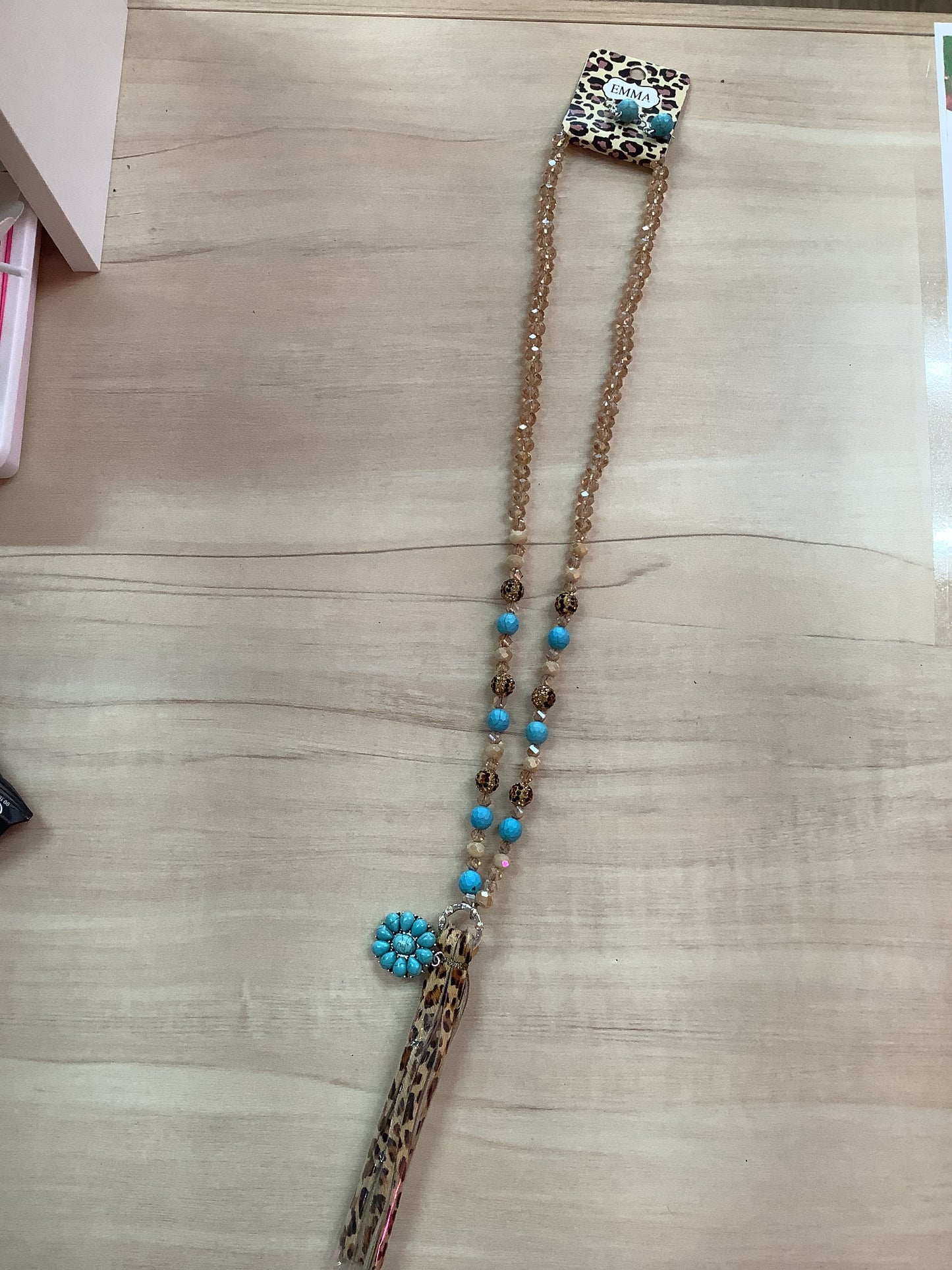 Long Cheetah Western Necklace with Earrings