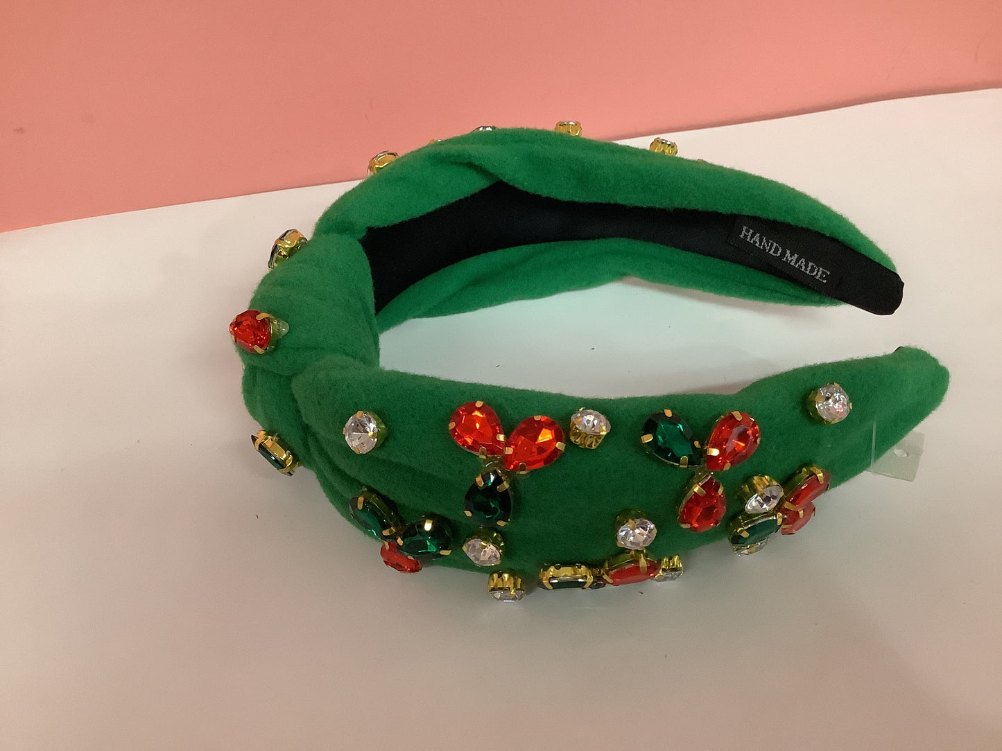 Green flannel Rhinestone Headband