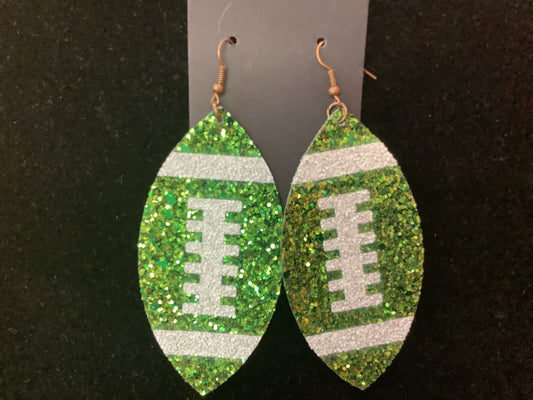 Green Glitter Football Earrings