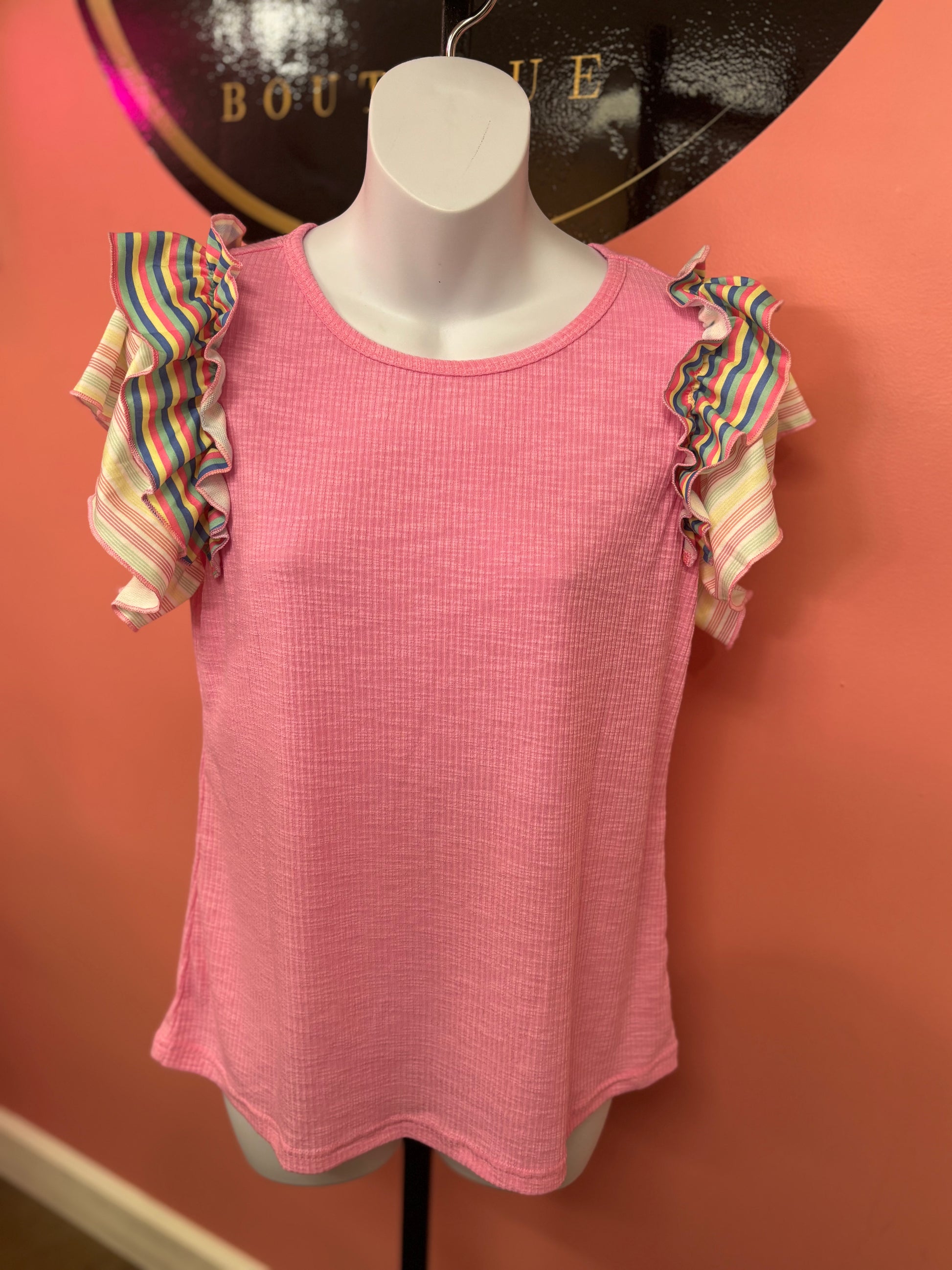 Multi Colored Stripe Ruffle Shirt – Pretty Little Gems Boutique