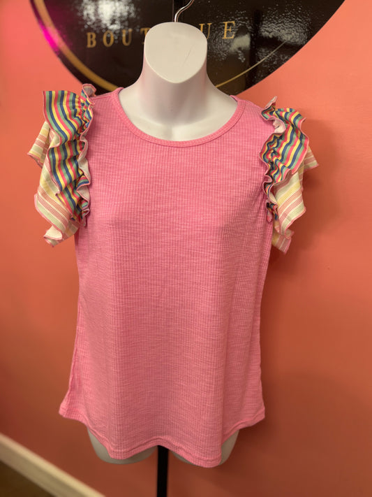 Multi Colored Stripe Ruffle Shirt
