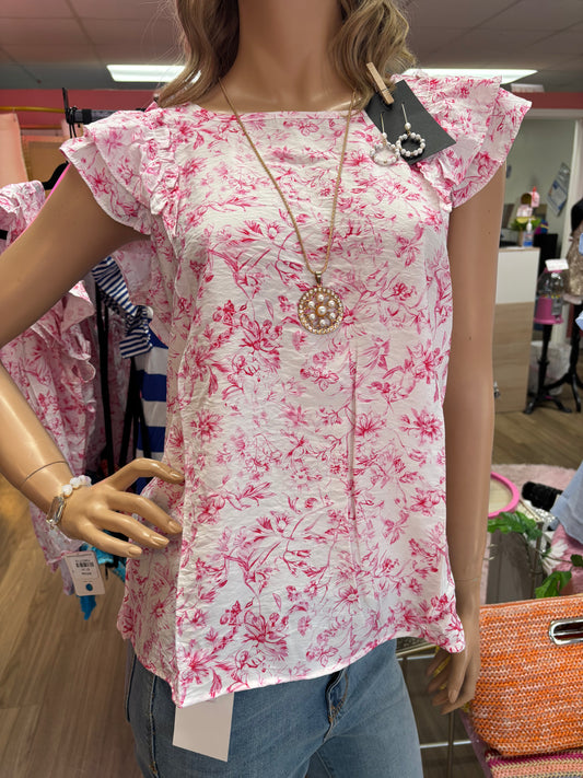 Pink and White Floral Bow Shirt