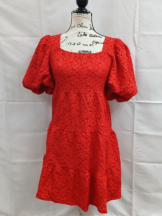 Red Dress with embossed Flowers