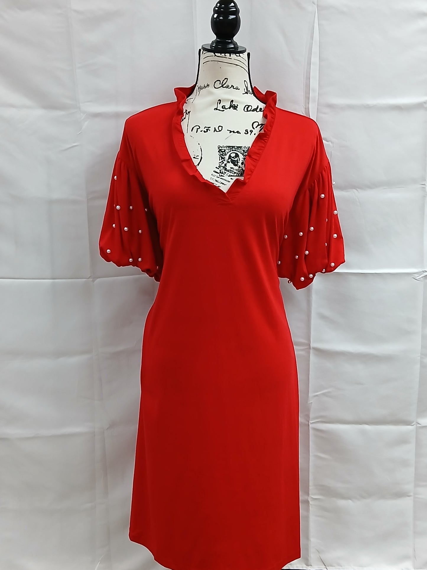 Red with Pearl beads and pockets