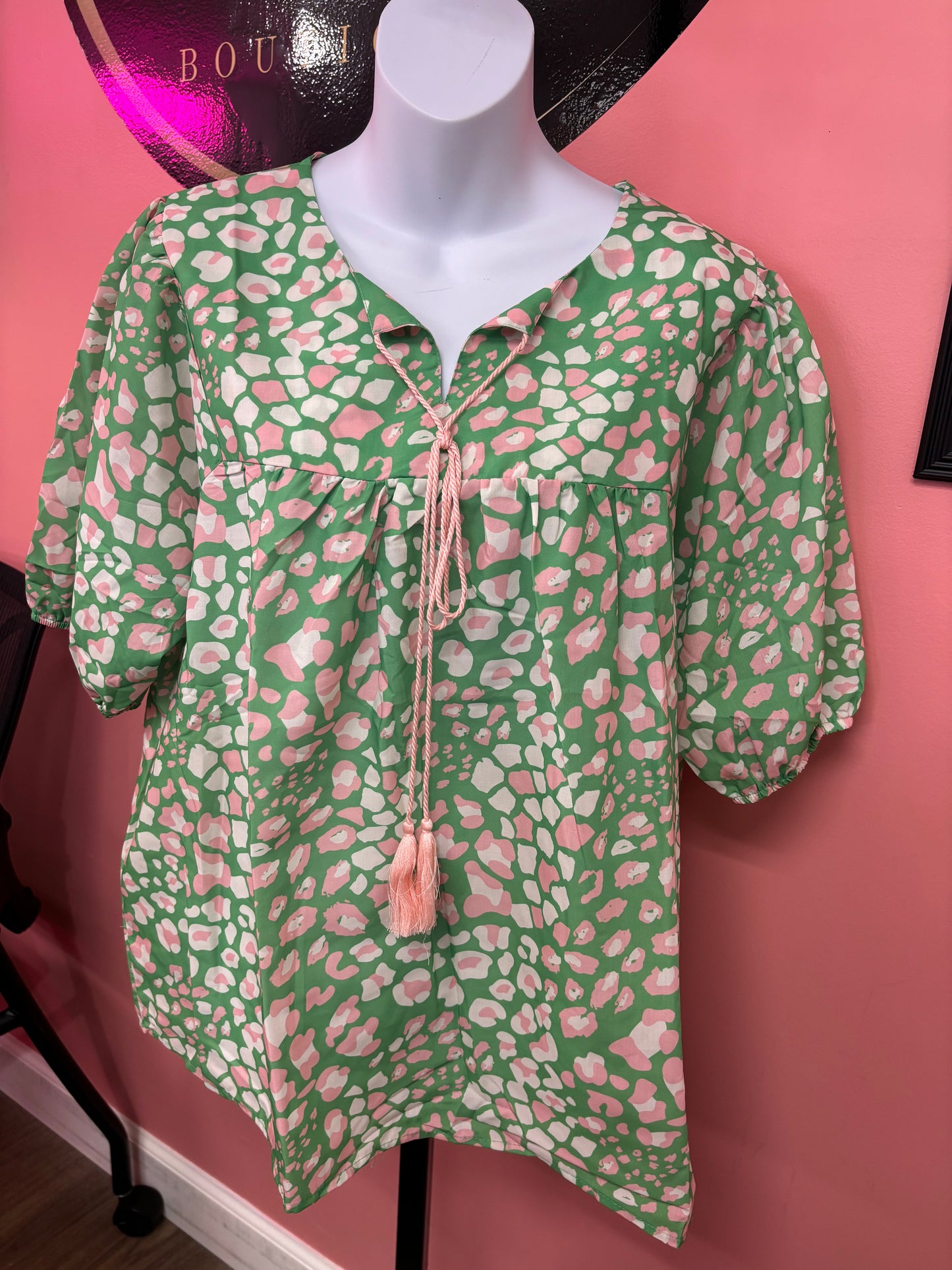 PLUS Green and Pink Cheetah Print Shirt