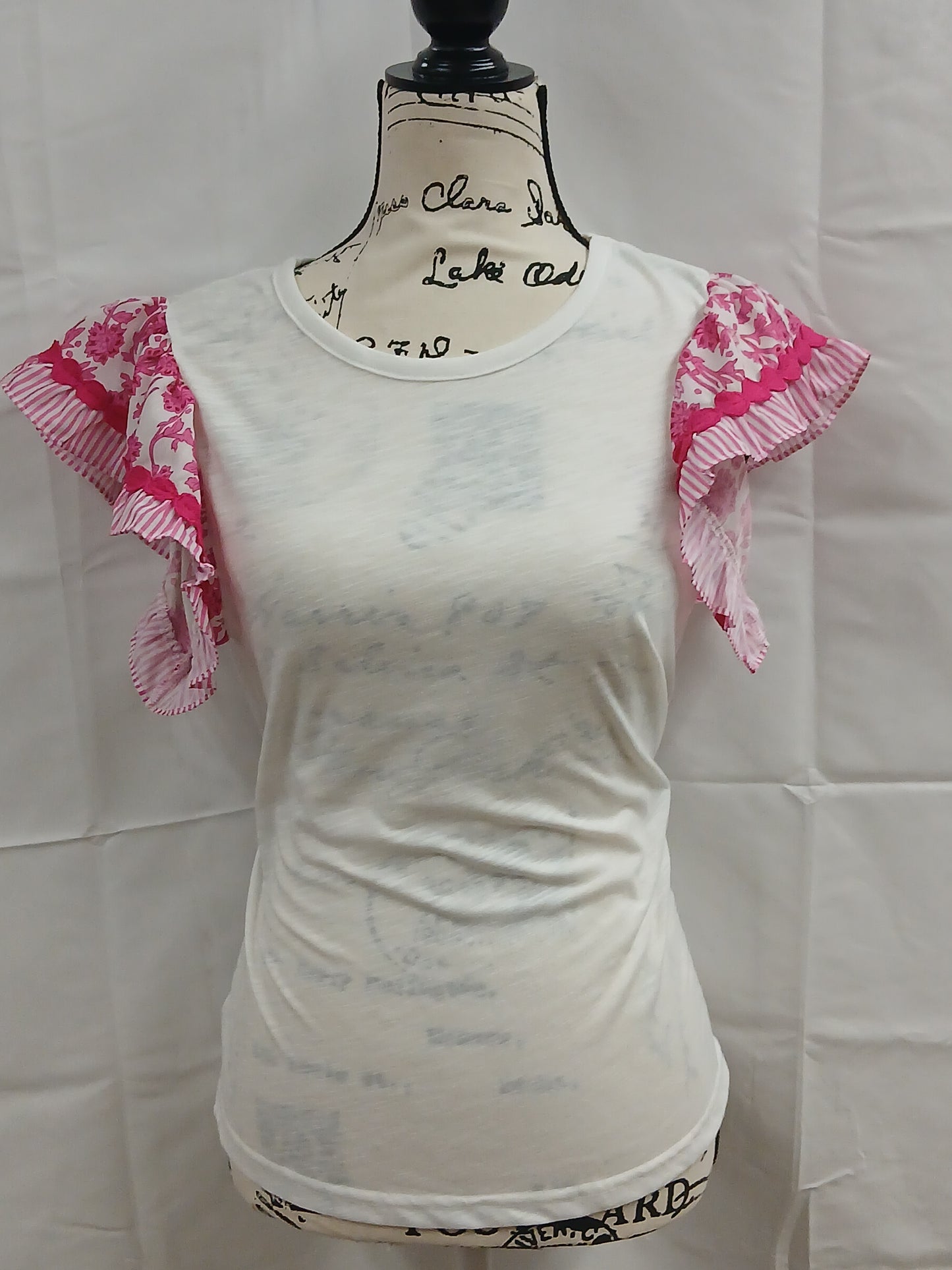 Pink Floral Trimmed Ruffle Sleeve