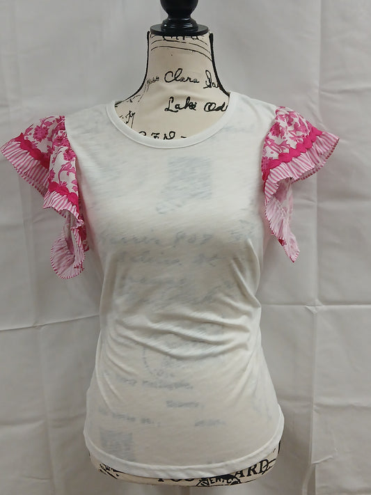Pink Floral Trimmed Ruffle Sleeve