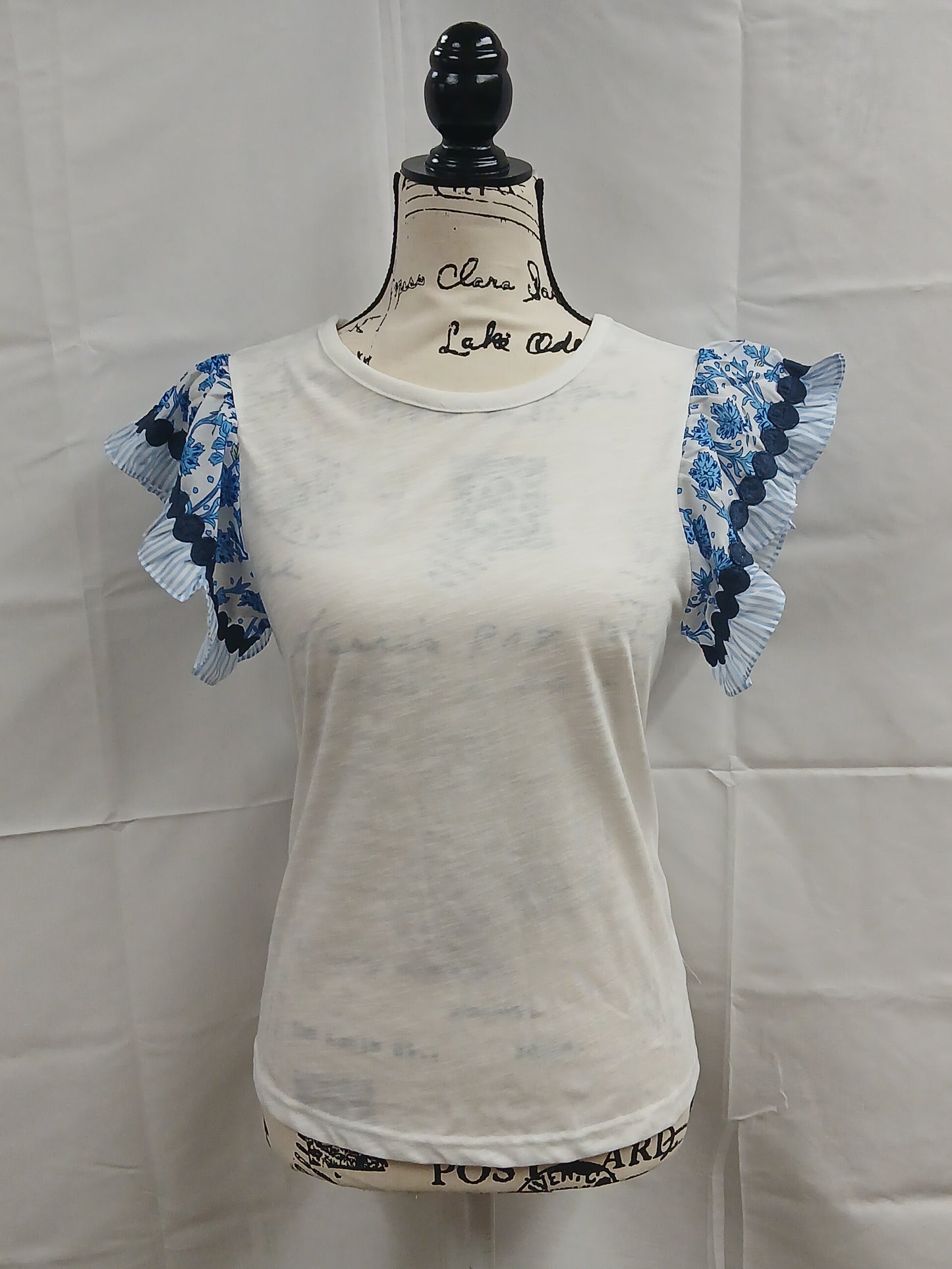 Blue and White Floral Sleeve Shirt