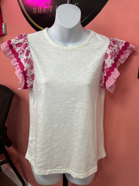 Pink Floral Trimmed Ruffle Sleeve