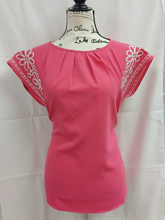 Pink Floral Embroidered Shirt