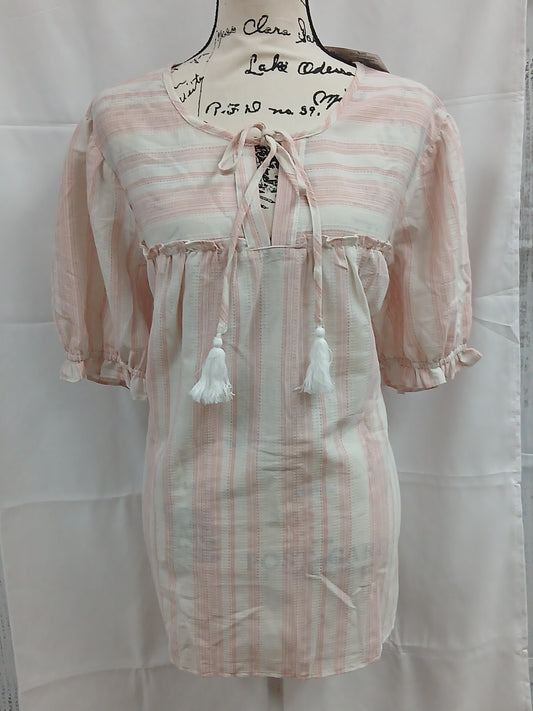 PLUS Pink Stripe Tassle Shirt