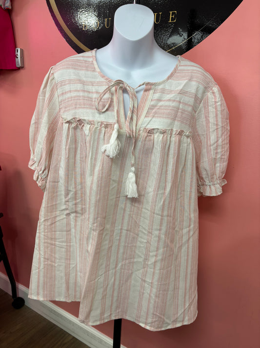 PLUS Pink Stripe Tassle Shirt