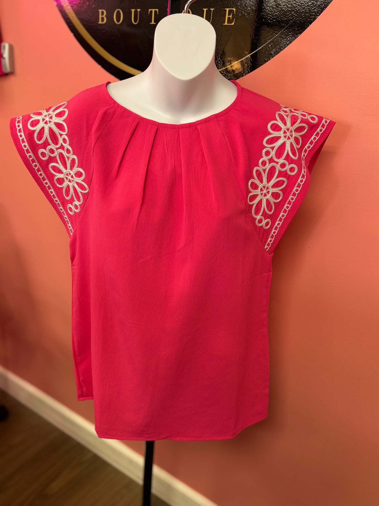 Pink Floral Embroidered Shirt