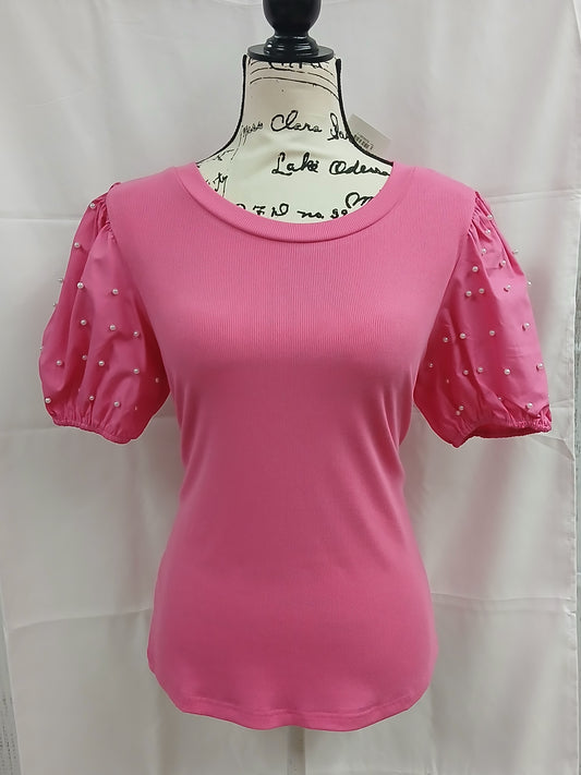 Pink Pearl Beaded Puff Sleeve